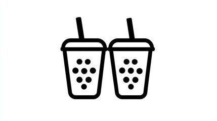 Two Boba Tea Cups, Straws, White Background, Menu Icon