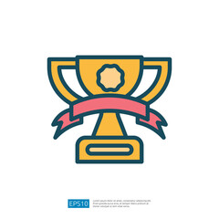 Stylized Trophy Icon Symbolizing Achievement and Success in Education and Competition with Gold Finish and Ribbon Detail