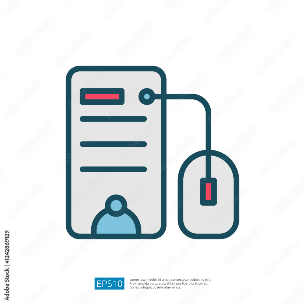 Poster desktop computer connected to mouse in education setting representing technology and learning opport