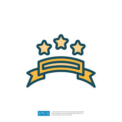 Iconic Symbol Representing Education Achievement Featuring Three Stars Above A Golden Ribbon Banner