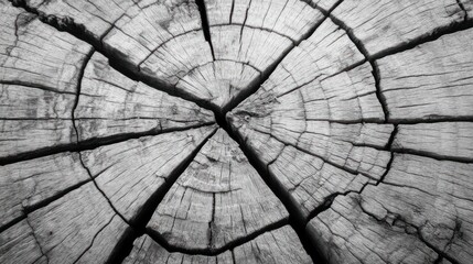 Fototapeta premium Weathered Wood Cross Section Shows Rings And Cracks