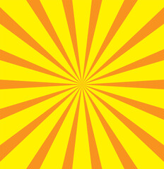 Orange Sunburst Pattern Background. Rays. Radial. Summer Banner. Pop art yellow comics book cartoon magazine cover. Cartoon funny retro pattern strip mock up. Vector halftone illustration.