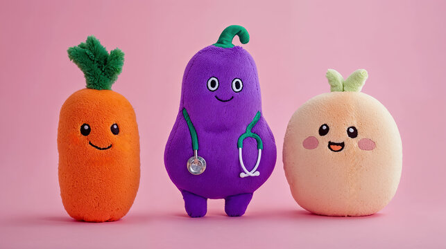 des peluches en forme de fruits et l&eacute;gumes &agrave; connotation sexuelle pour illustrer la sexologie