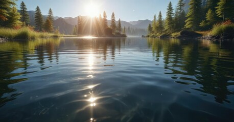 Water ripples in a serene lake on a sunny day, serenity now, peaceful atmosphere, soothing reflections