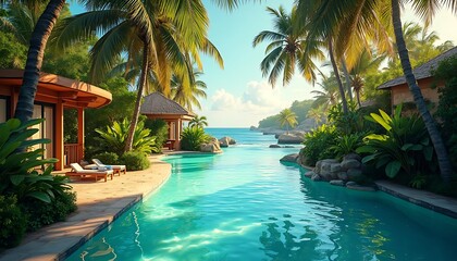 Fototapeta premium Tropical Resort Poolside Paradise Ocean View