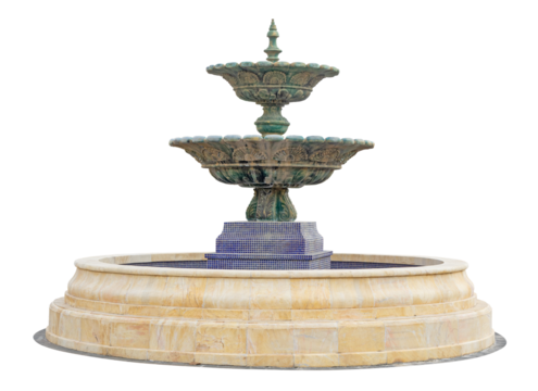 Three tier outdoor water fountain isolated. Large round outdoors water fountain.