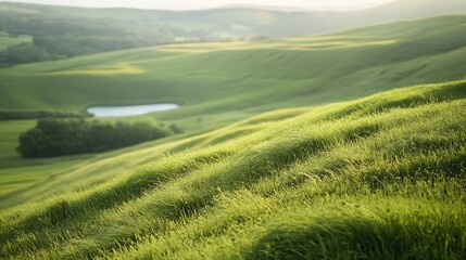Obraz premium Serene rolling hills bathed in soft morning light. AI Generated