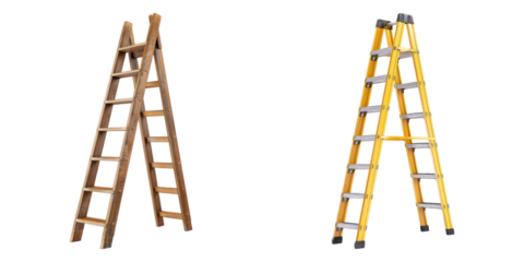 Extension ladder isolated on transparent background, PNG, Set of