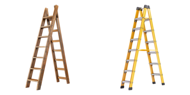 Extension ladder isolated on transparent background, PNG, Set of