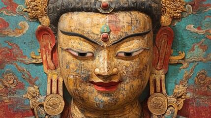Intricate Detail of a Decorative Buddha Sculpture Showcasing Cultural Artistry