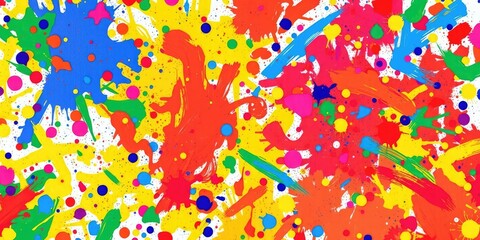 Fototapeta premium Vibrant paint splatter background with scattered brushstrokes of bright colors in a chaotic abstract design, background, brush, visual