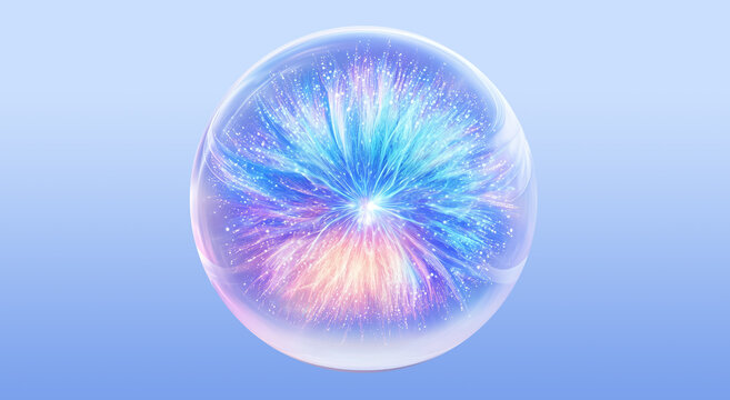 abstract blue transparent Glass Sphere, glowing bubbles, magic, Artificial intelligence concept, science molecular ball, eye pupil, future technology energy, advanced medical biology,3d rendering