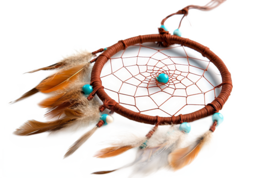 Intricately Designed Dreamcatcher with Feathers and Beads, Symbolizing Protection Against Nightmares and Representing Native American Culture