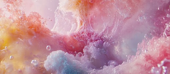 Obraz premium Pastel paint explosion underwater, vibrant bubbles, background blur, ad use