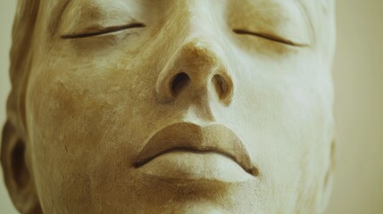 Fototapeta premium Serene stone face sculpture closeup, gallery, peaceful background, meditation