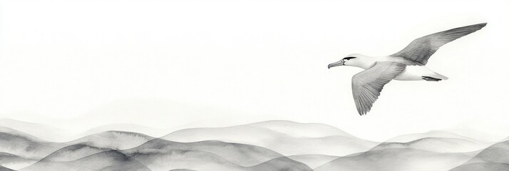 Fototapeta premium Albatross Soaring Over Monochromatic Hills