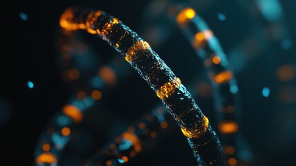 Glowing helix, dark background, abstract, digital art, science fiction