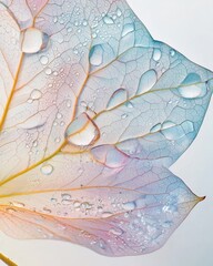 Nature's Art: Captivating Macro Shot of Dew-Kissed Leaf Glimmering with Water Droplets