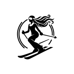 Logo of a woman skiing