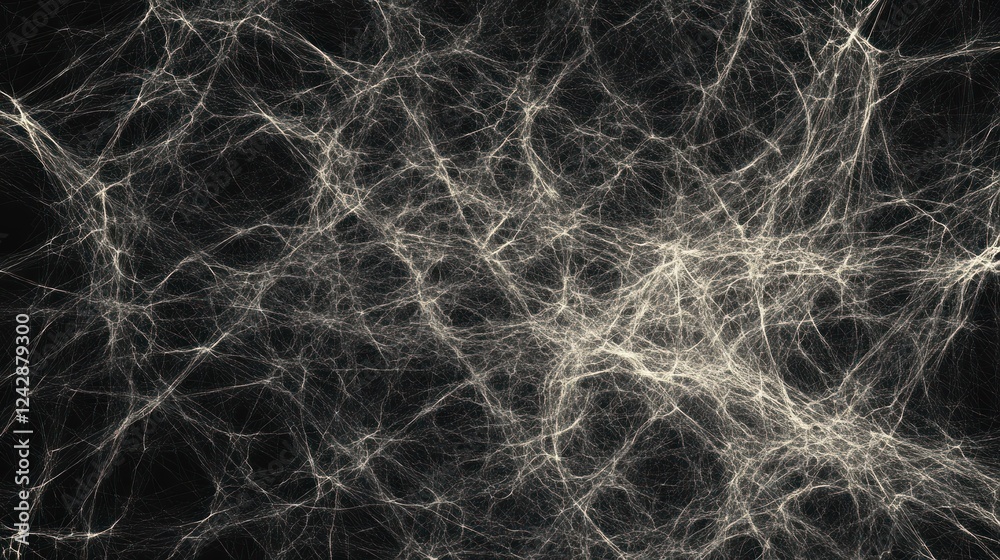 Poster intricate web of fine white threads against dark background