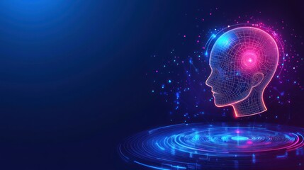 Digital Head Hovers Above Futuristic Circular Platform