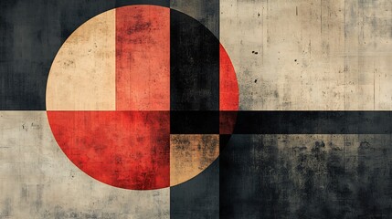 Naklejka premium Abstract Geometric Art Red Beige Black Tones. AI Generated