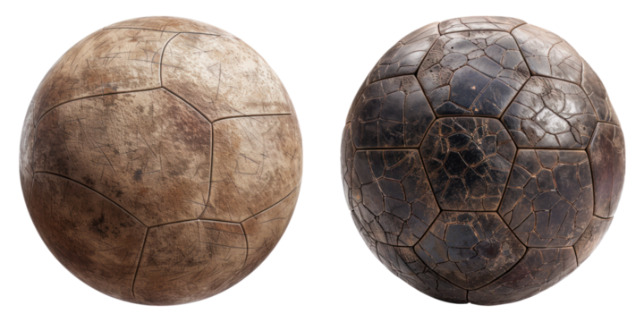 Football isolated on transparent background, PNG, Set of