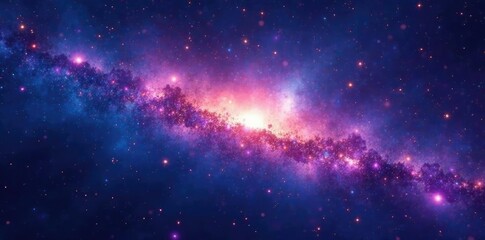 Naklejka premium Glowing galaxies amidst a backdrop of deep blue and purple hues, cosmos, cosmic rays
