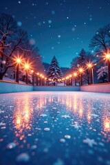 Glittering ice rink with sparkling snowflakes and starry night sky, rink, frosty, festive