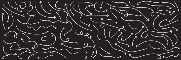 Set of simple lines hand drawn black arrows in various style. Set of simple of hand drawn black arrows. Set of simple lines hand drawn black arrows. Various of simple lines arrows collection. 