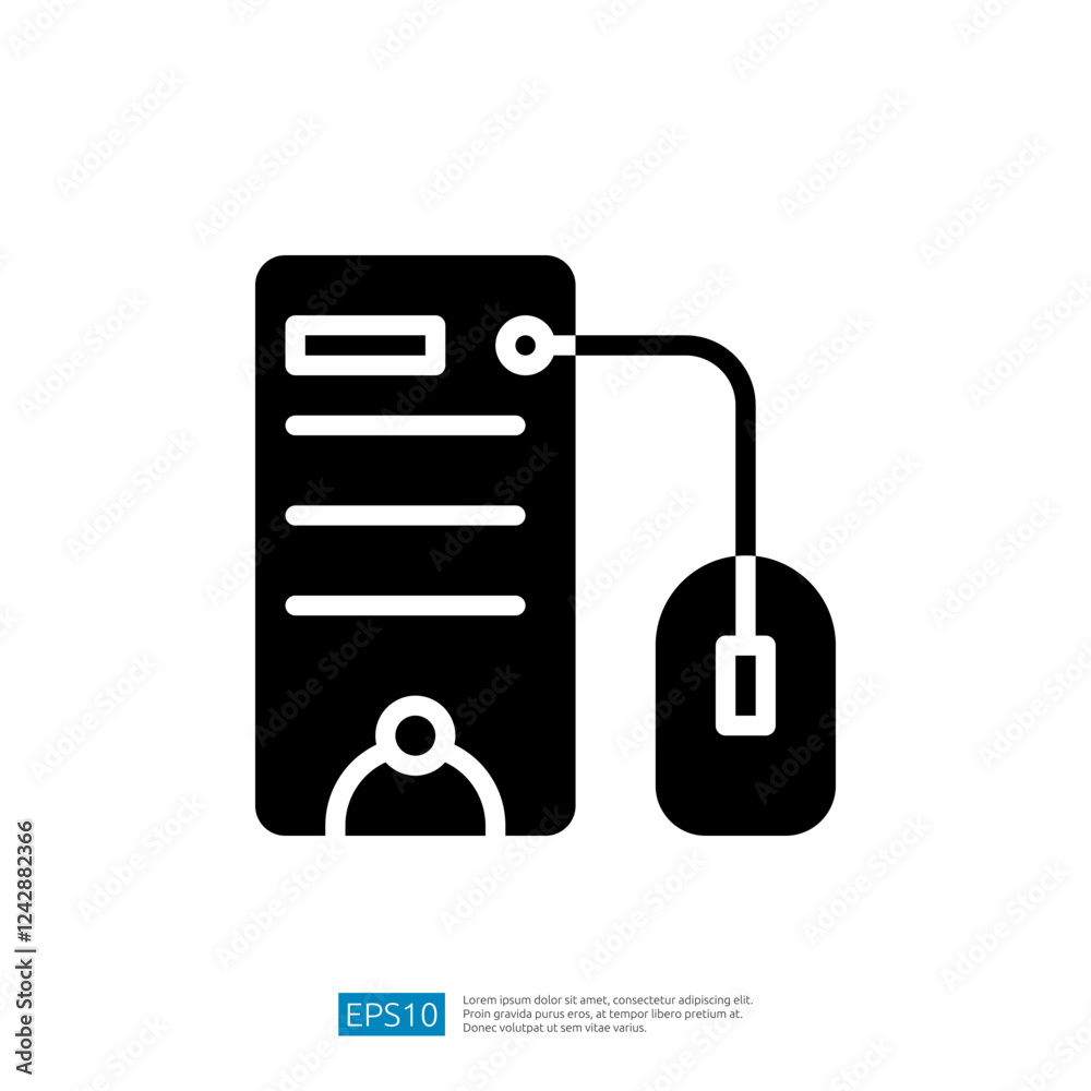 Poster essential desktop computer setup with mouse and connected device for effective learning and educatio