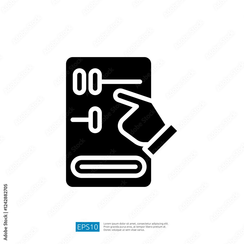 Poster hand adjusting settings on modern control panel icon representing user interaction with digital tech