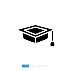 Black Graduation Cap Icon Representing Education and Academic Achievement in Simple Design
