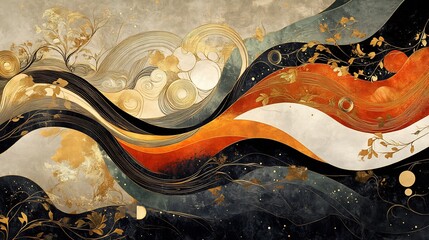 Obraz premium Abstract art swirls gently flowing warm gold orange hues. AI Generated