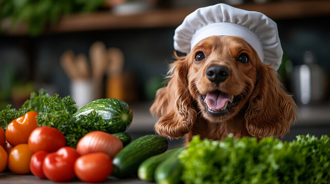 Delightful puppy chef prepares fresh ingredients to celebrate National Puppy Day with a culinary flair