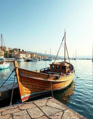 Obraz premium Wooden fishing boat moored to a dock in Marsala's harbor, sailing boat, docks