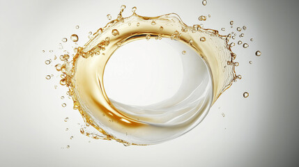 gold water liquid oil and milk cream splash in sphere shape isolated on white background, 3d illustration, skincare and cosmetic concept