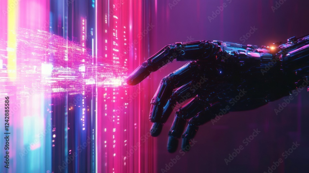 Aufkleber Robotic Hand Interacting With Digital Data Stream
