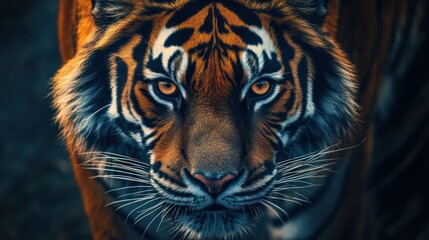 Naklejka premium Majestic Tiger Portrait: A Close Encounter with Nature's Apex Predator
