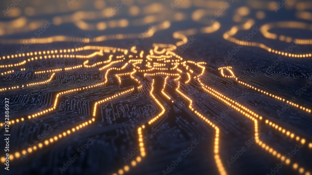 Poster Illuminated Circuit Board Pathways Representing Data Flow