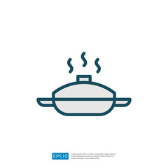 Stylized Icon Of A Saucepan With Steaming Lid Representing Cooking And Culinary Arts In A Minimalist Design