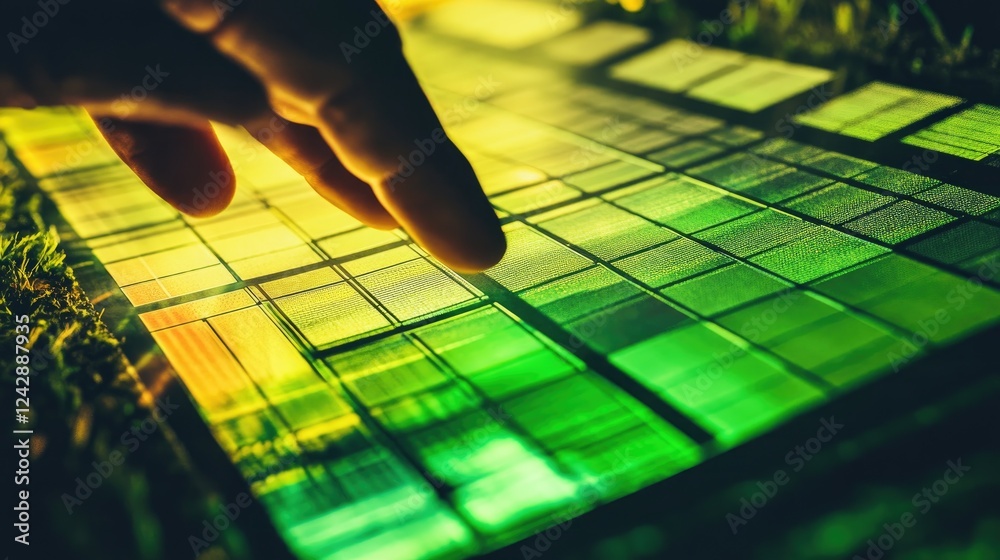 Poster finger interacting with a gridded luminous surface