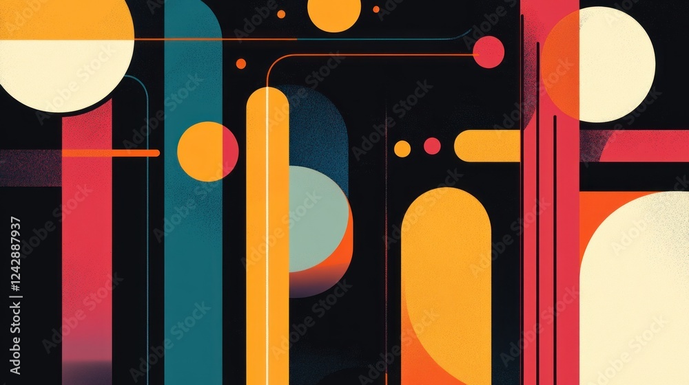 Poster abstract geometric composition with vibrant colors and shapes