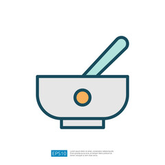 Illustration of a Simple Cooking Bowl with a Mixing Spoon for Culinary Activities and Food Preparation Icon Design