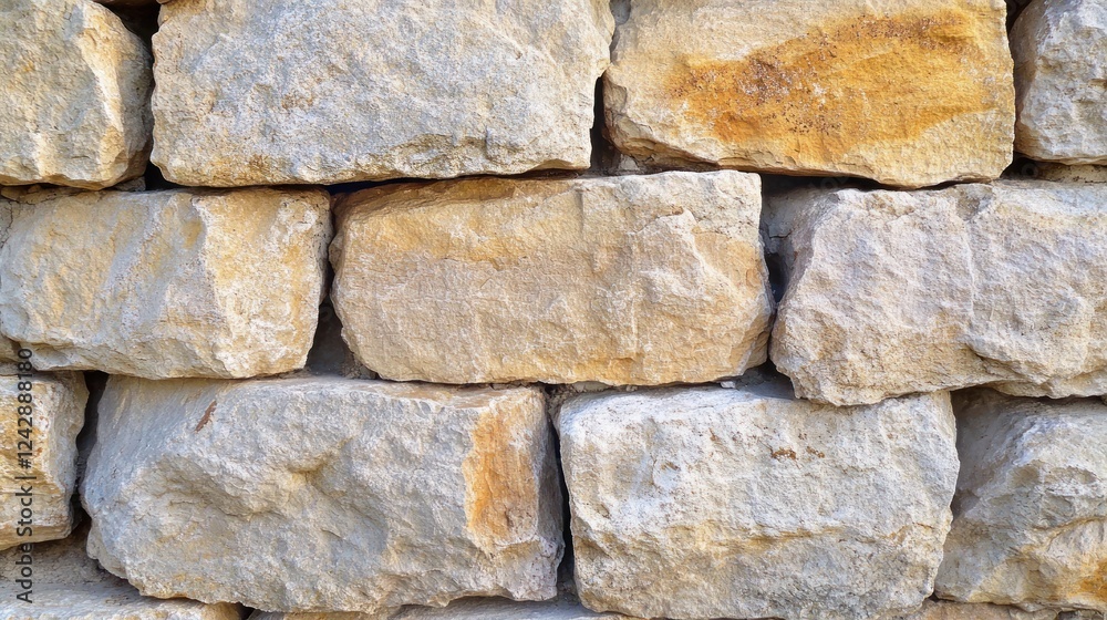 Poster a textured stone wall of large irregular blocks