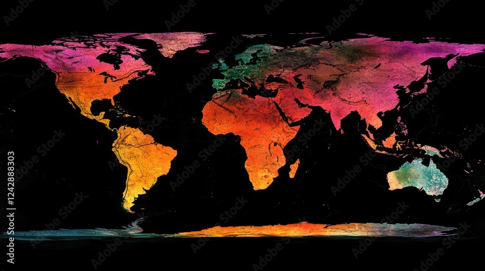 Poster a colorful artistic representation of the world map