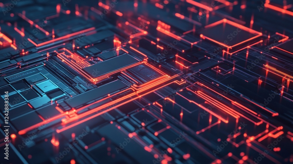 Poster Abstract Futuristic Circuit Board Design With Glowing Lines