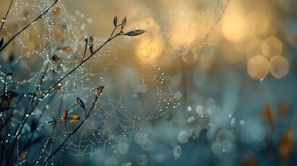 Discover the Intricate Beauty of Nature: A Macro Perspective on Dewy Spider Webs