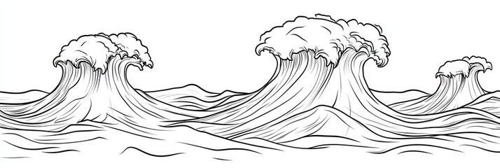 Fototapeta premium Stylized Line Drawing Of Powerful Ocean Waves