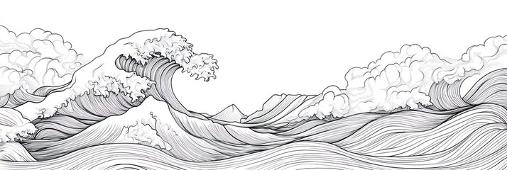 Fototapeta premium Detailed Line Drawing Of Powerful Ocean Waves